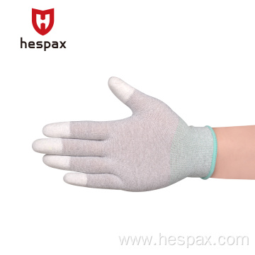 Hespax Fingertips Dipped Pu Carbon Fiber Esd Gloves